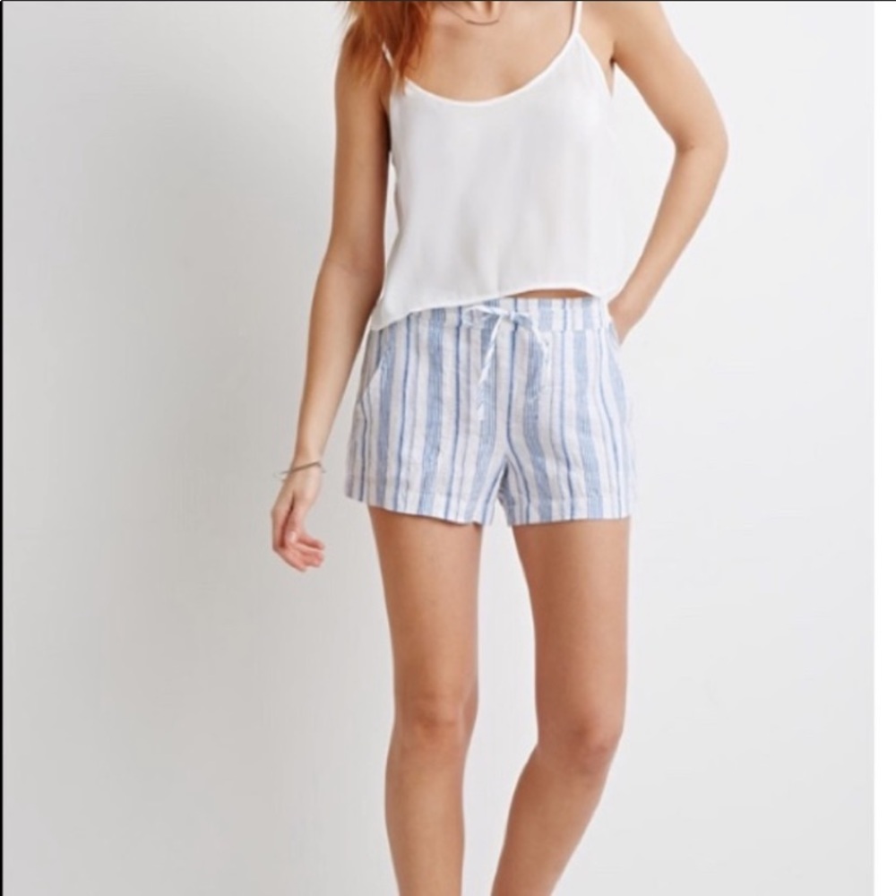 “LIFE IN PROGRESS” LINEN/COTTON STRIPED SHORTS
